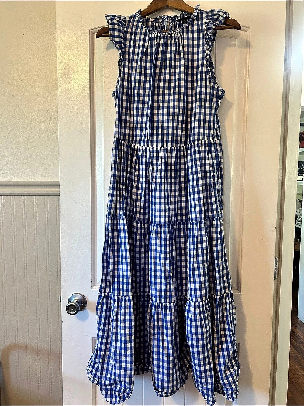 J.Crew Gingham Maxi Dress in Blue & White Size Medium Tall